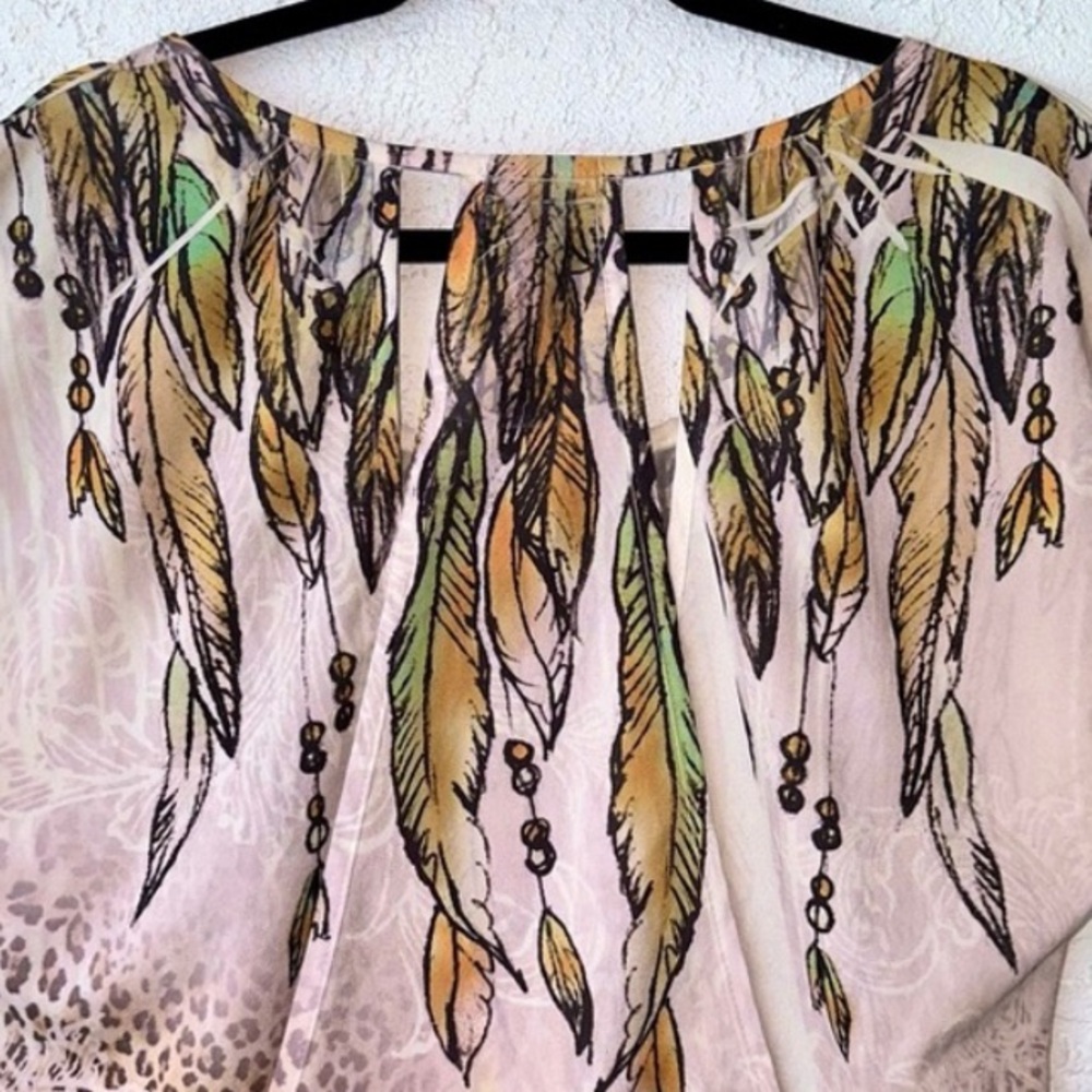 Poetry Top Feather Cheetah Print Sleeveless Two Back Openings Medium - Picture 4 of 4